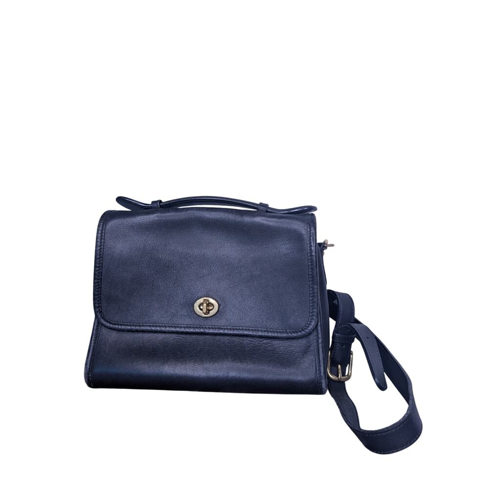 Vintage COACH 9870 Court Bag Black Leather Crossbody Satchel Top Handle Bag 90s